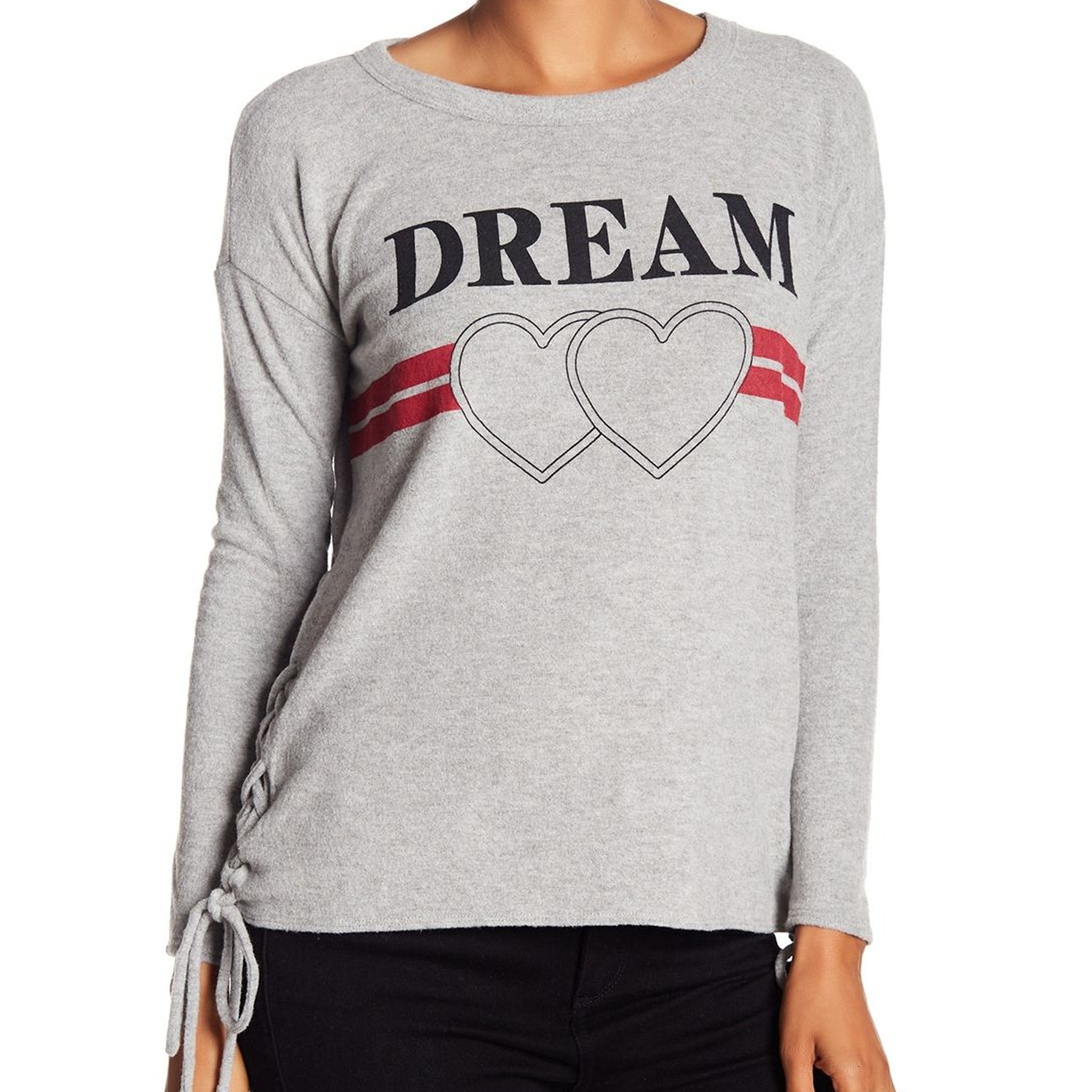 Chaser Size Medium Dream Sweater Heather Grey Side Lace Up Detail Heart New